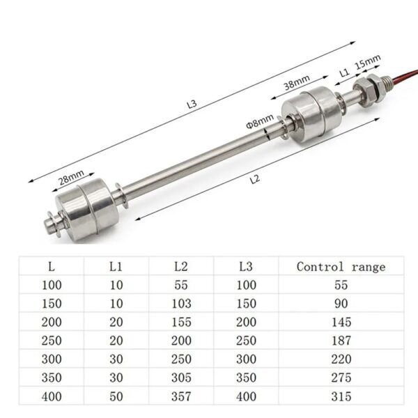 200mm Stainless Steel Double Ball Float Switch – Liquid Water Level Sensor for Tanks and Pools - Image 4