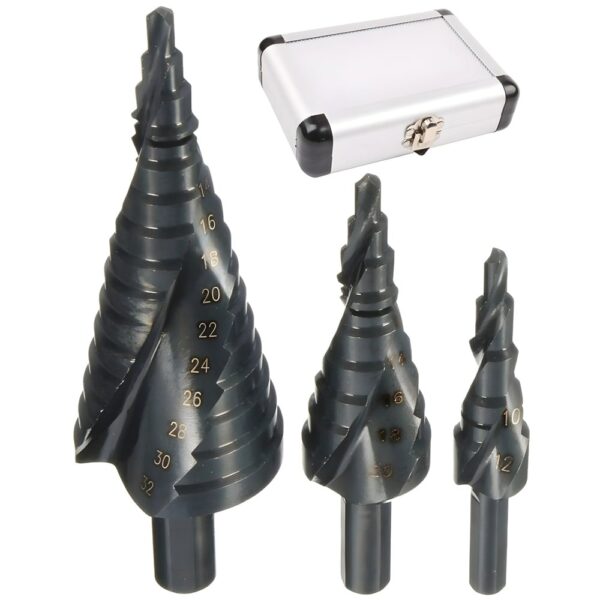 3PCS HSS Cobalt Step Drill Bit Set – 4–32mm, Nitrogen-Coated, Spiral Flute with Triangle Shank