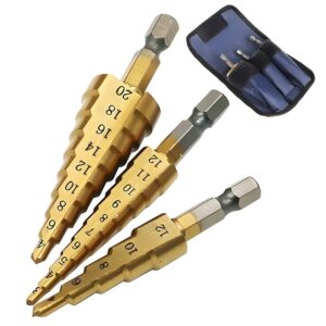 3PCS HSS Cobalt Step Drill Bit Set – Sizes 3–12mm, 4–12mm, 4–20mm