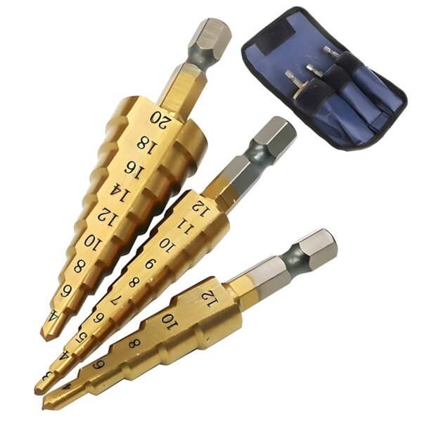 3PCS HSS Cobalt Step Drill Bit Set – Sizes 3–12mm, 4–12mm, 4–20mm