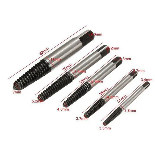 5Pcs Broken Bolt & Screw Extractor Set – Damaged Bolt Remover & Center Drill Bit Guide Kit - Image 2