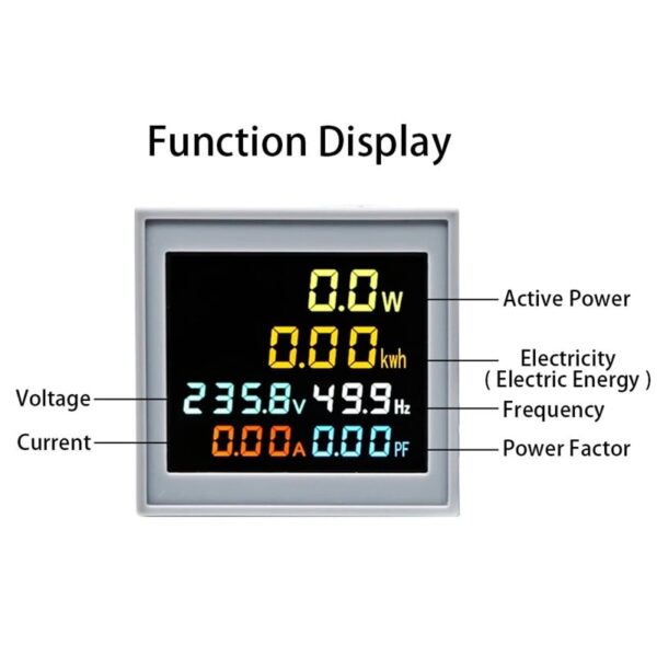 6-in-1 AC 50-300V 5060Hz Square Voltmeter Ammeter Frequency Energy Meter for kWh, Voltage, Current, and Power Monitoring - Image 3