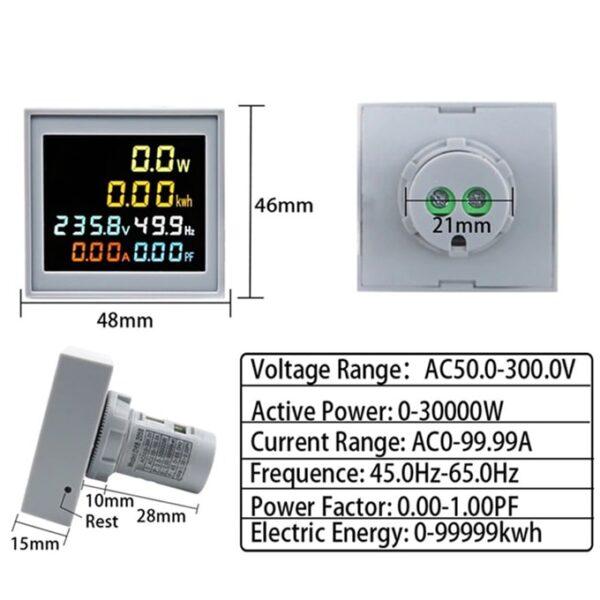 6-in-1 AC 50-300V 5060Hz Square Voltmeter Ammeter Frequency Energy Meter for kWh, Voltage, Current, and Power Monitoring - Image 2