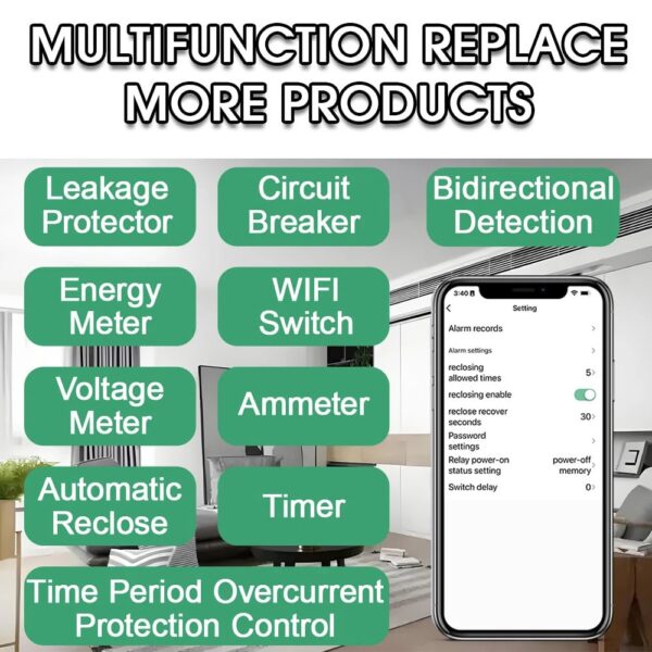 63A 230V TUYA Wi-Fi Smart Circuit Breaker with Over-Under Voltage Protection and Energy Monitoring - Image 5