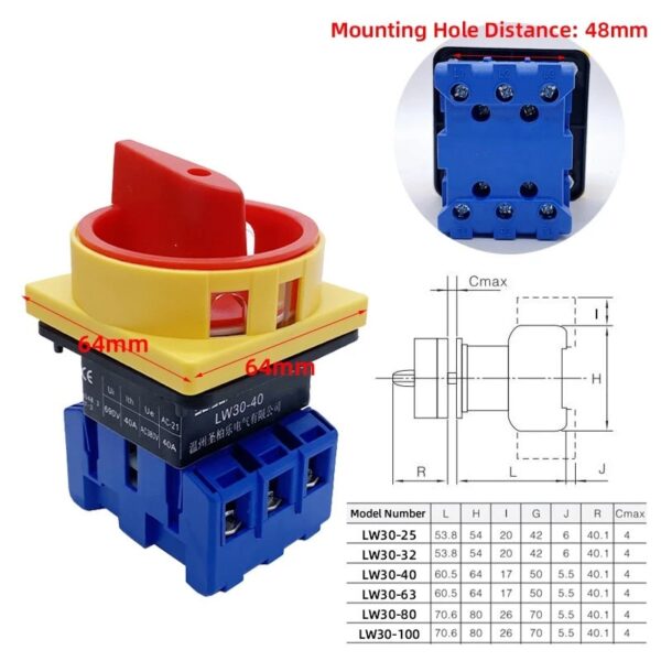 690V 63A Isolator Switch with Padlock Disconnect Selector and ON-OFF Panel Power Control - Image 2