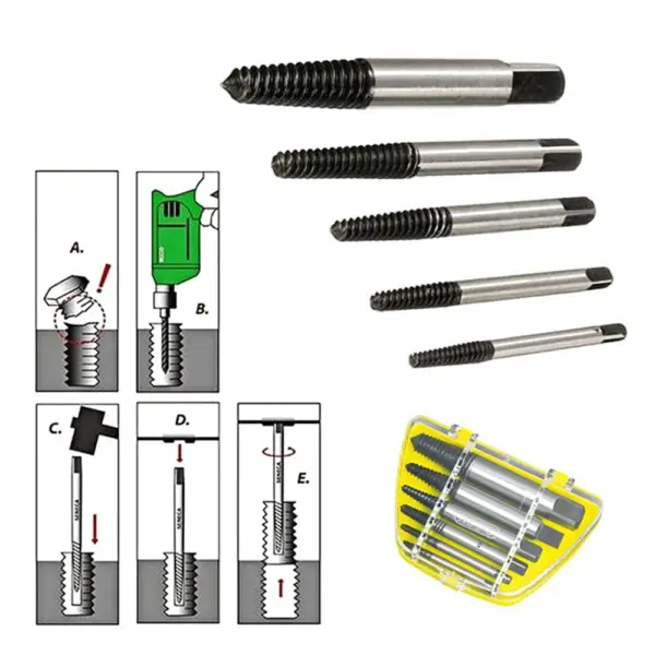 6Pcs Broken Bolt & Screw Extractor Set – Damaged Bolt Remover & Center Drill Bit Guide Kit - Image 4