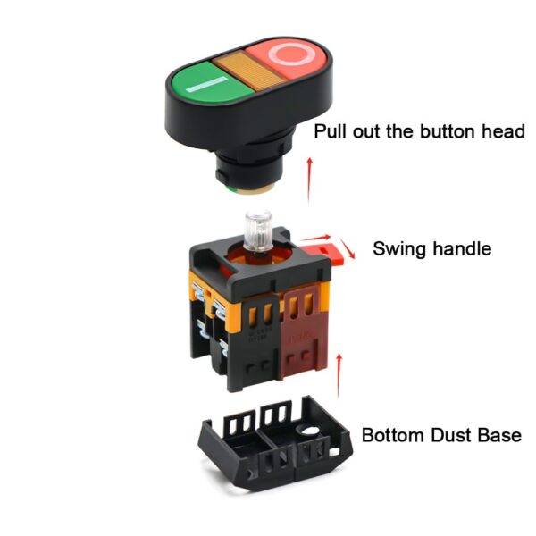 Momentary Double Push Button Switch with LED – ON/OFF START STOP (1NO+1NC) - Image 2