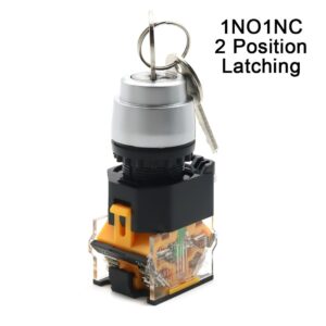 Rotary Lock Key Selector Switch – 2 Position, 1NO+1NC, Latching with 2 Keys