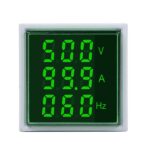 Square LED Digital Voltmeter Ammeter Hertz Meter Signal Lights Voltage Current Frequency Combo Meter Indicator Tester 20~500V 0~100A 0-100Hz (Green color)