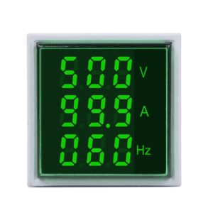 Square LED Digital Voltmeter Ammeter Hertz Meter Signal Lights Voltage Current Frequency Combo Meter Indicator Tester 20~500V 0~100A 0-100Hz (Green color)