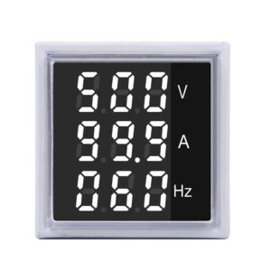 Square LED Digital Voltmeter Ammeter Hertz Meter Signal Lights Voltage Current Frequency Combo Meter Indicator Tester 20~500V 0~100A 0-100Hz (White Color)