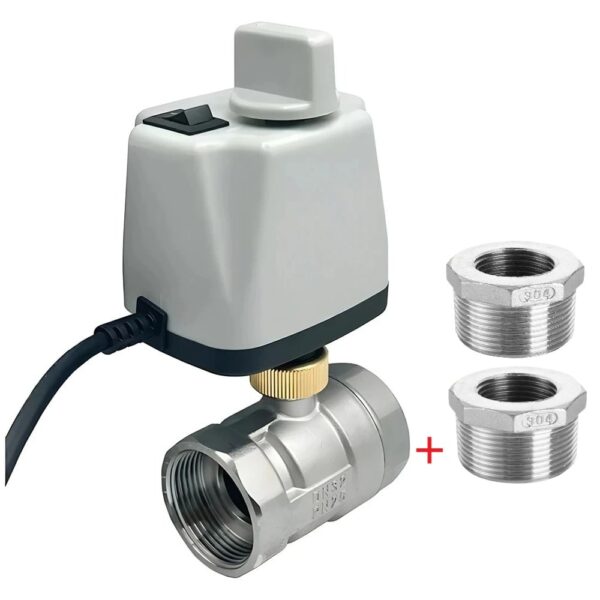 Stainless Steel Motorized Ball Valve with Manual Switch – Normally Closed with 2 DN32-DN25 adapters - Image 2
