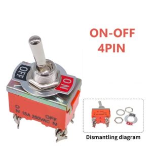 Toggle Switch DPST - ON-OFF, 250V 15A with cup waterproof