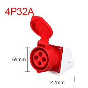 Industrial Wall Mounted Socket 4pin Electrical Connector 32A 380V IP44